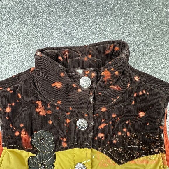True Religion Puffer Vest Womens Small Yellow Patchwork Y2K Corduroy - Picture 5 of 8